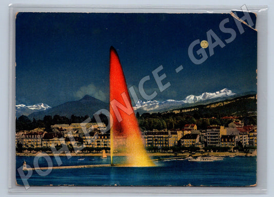 Pohlednice Ženeva Jet d’Eau Mont Blanc 1958 (M7354)