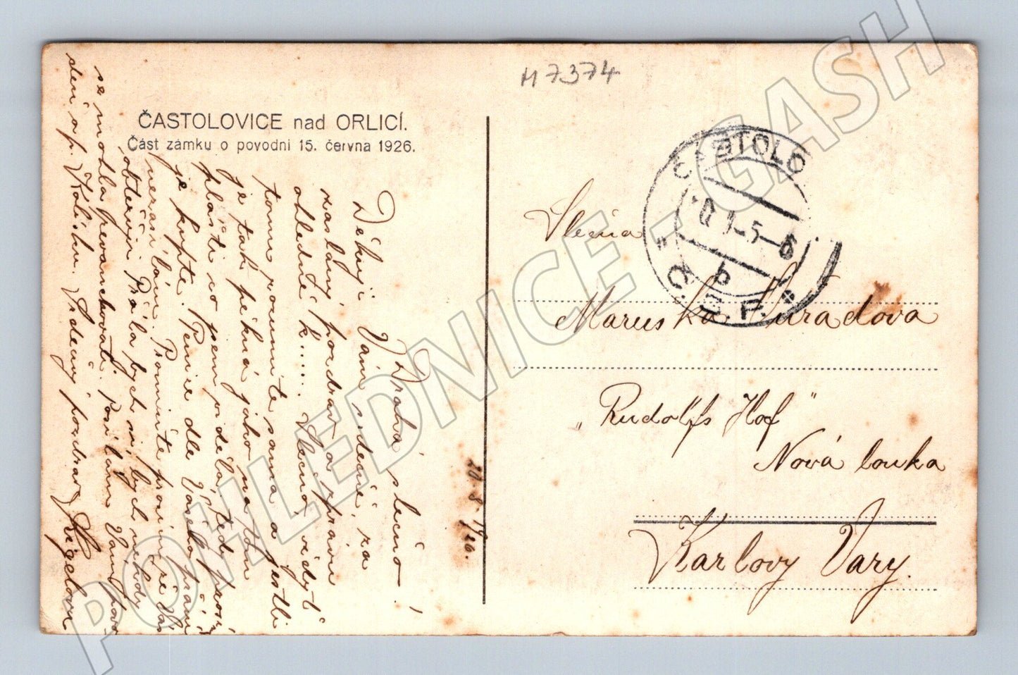 Pohlednice Častolovice povodeň 1926 zámek (M7374)