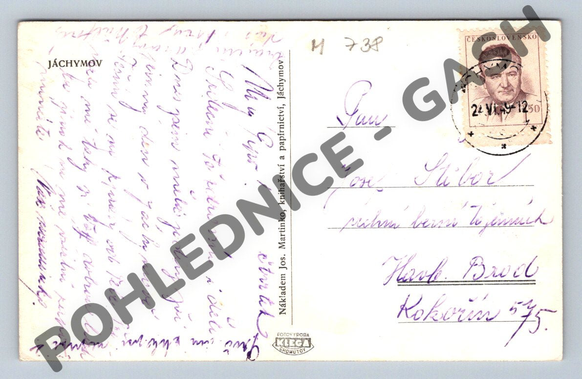 Pohlednice Jáchymov černobílá ČSR 1945 (M738)