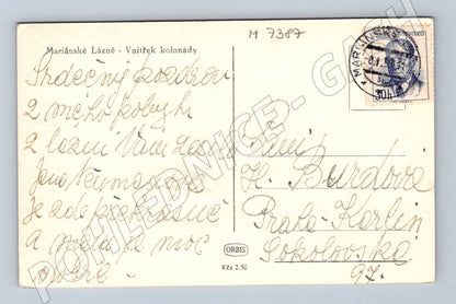 Pohlednice Mariánské Lázně vnitřek kolonády 1937 (M7387)