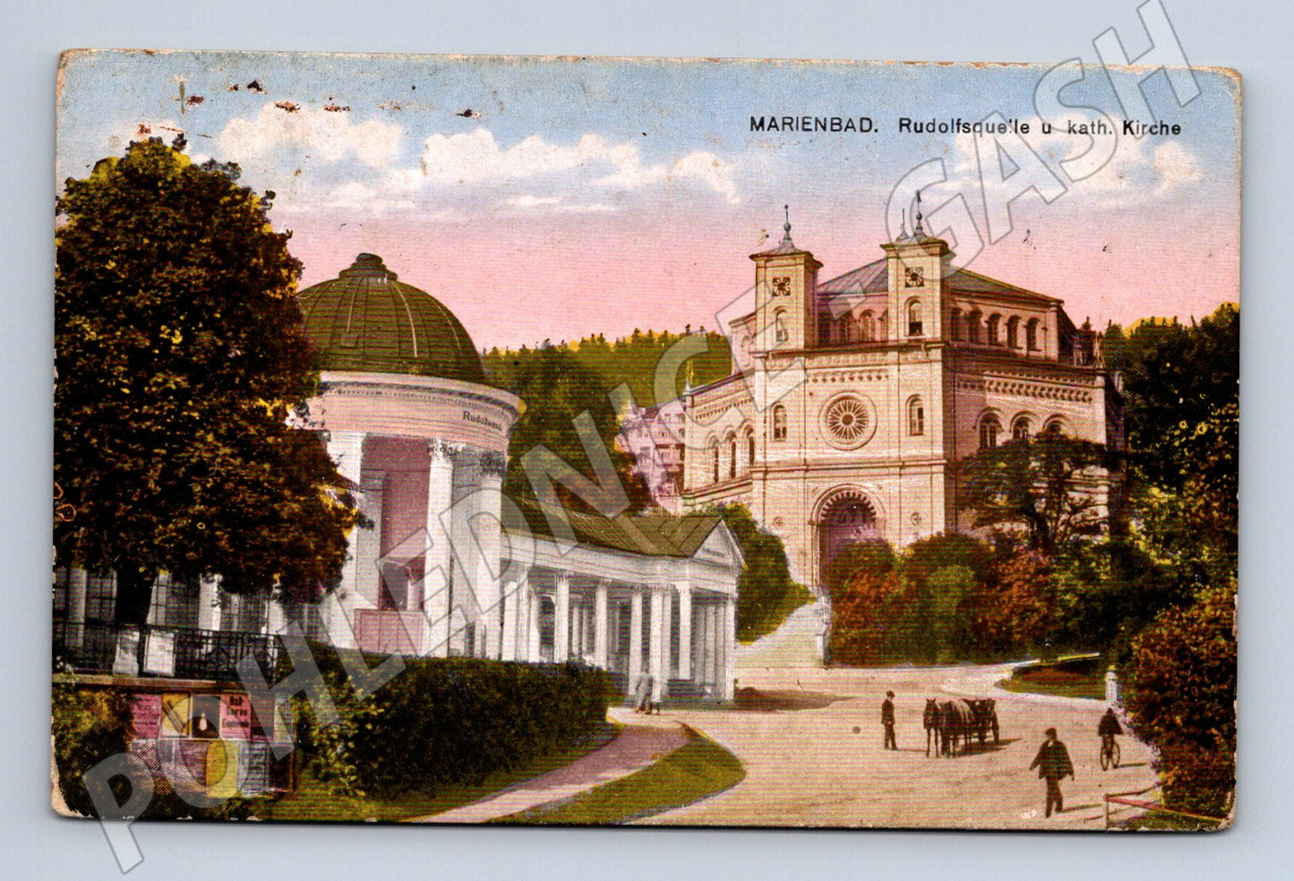 Pohlednice Mariánské Lázně Rudolfův pramen kostel (M7400)