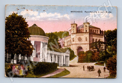 Pohlednice Mariánské Lázně Rudolfův pramen kostel (M7400)