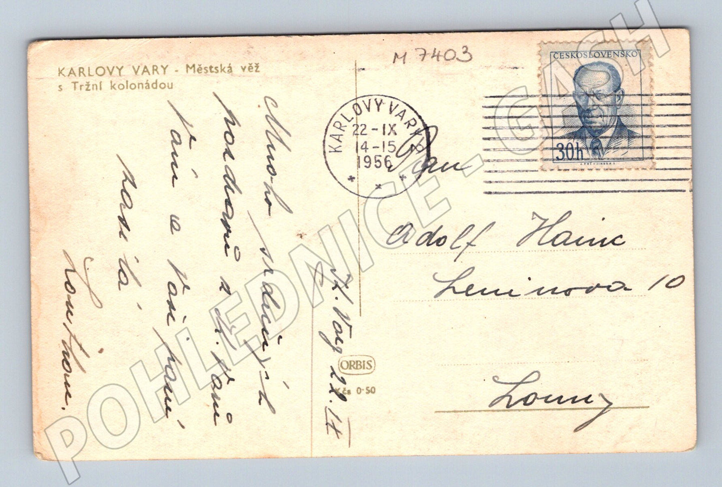 Pohlednice Karlovy Vary Tržní kolonáda 1956 (M7403)