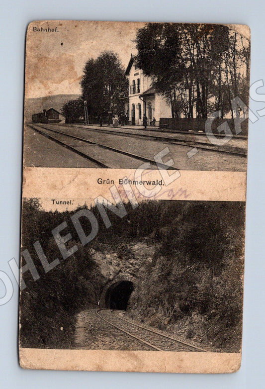 Pohlednice Šumava Grün nádraží a tunel (M7422)