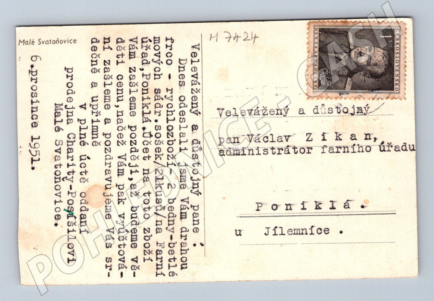 Pohlednice Kalvoda kresba vesnice 1946 (M7424)