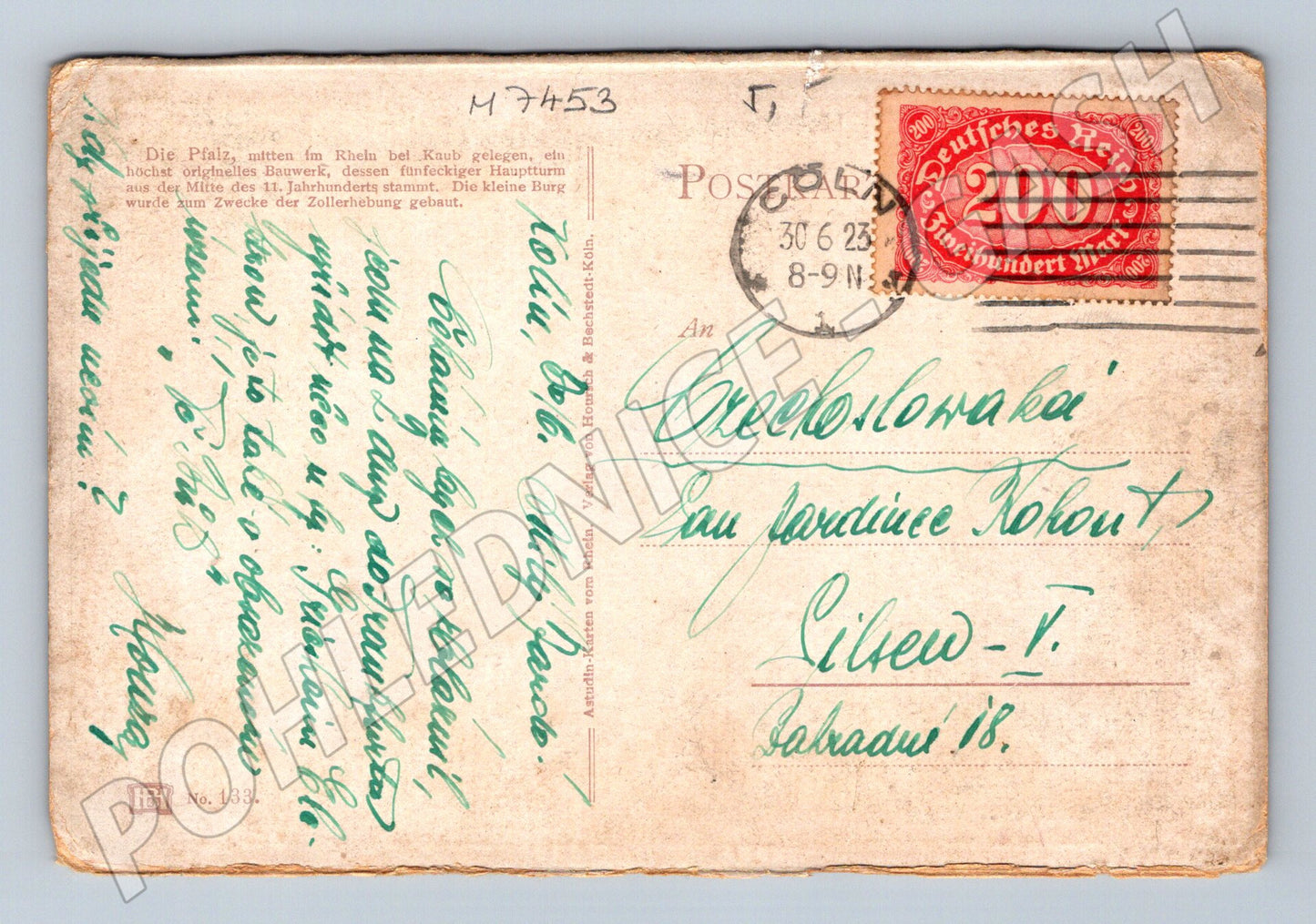 Pohlednice Die Pfalz na Rýně 1923 (M7453)