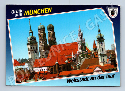 Pohlednice Mnichov panorama centra 1990 (M7463)