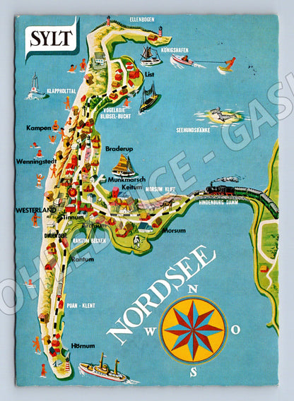 Pohlednice Sylt stylizovaná mapa 1981 (M7465)