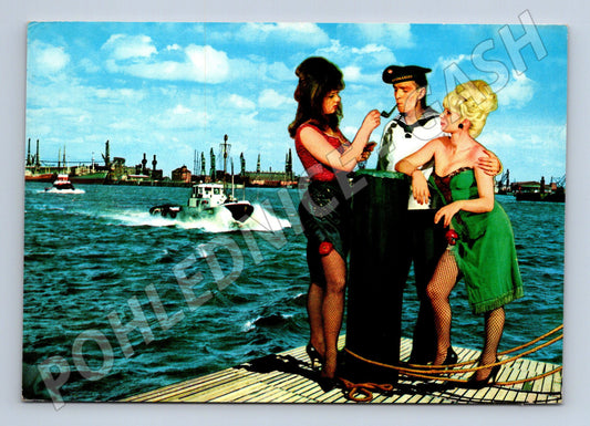 Pohlednice Hamburk přístav lodě a dámy (M7469)