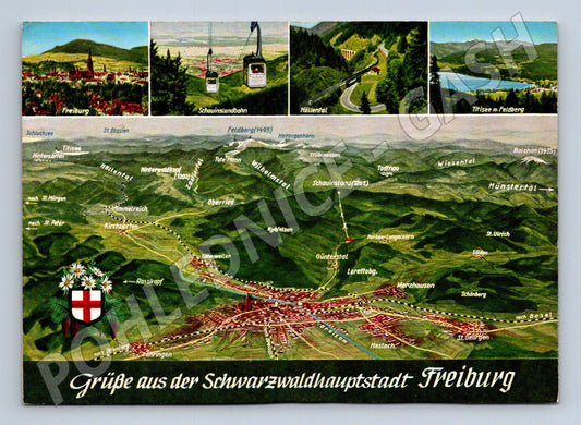 Pohlednice Freiburg Schwarzwald mapa lanovka (M7479)
