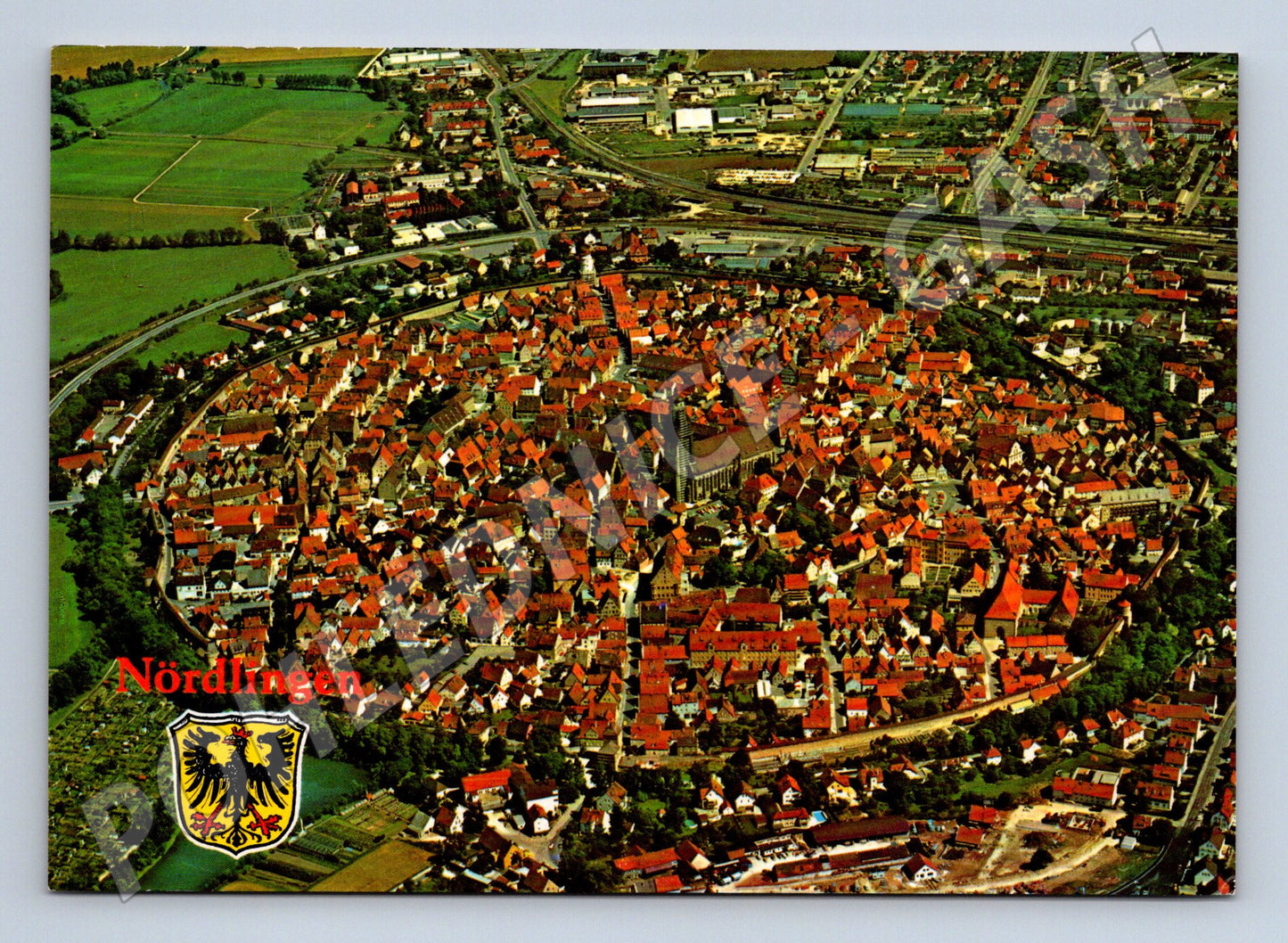 Pohlednice Nördlingen letecký pohled 1986 (M7498)