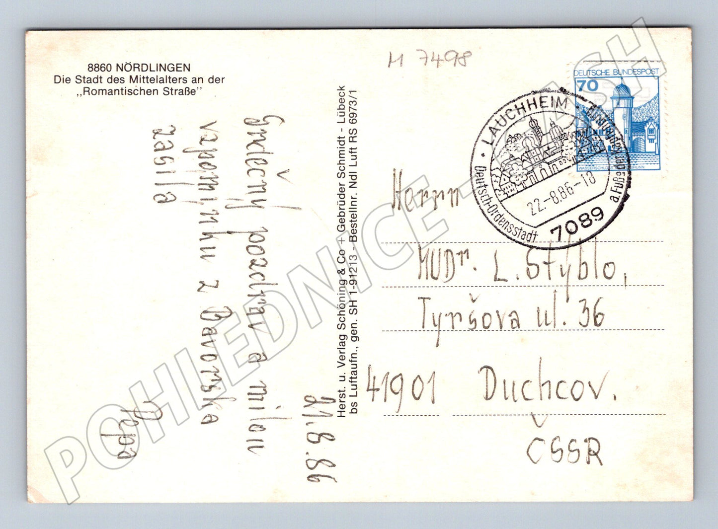 Pohlednice Nördlingen letecký pohled 1986 (M7498)