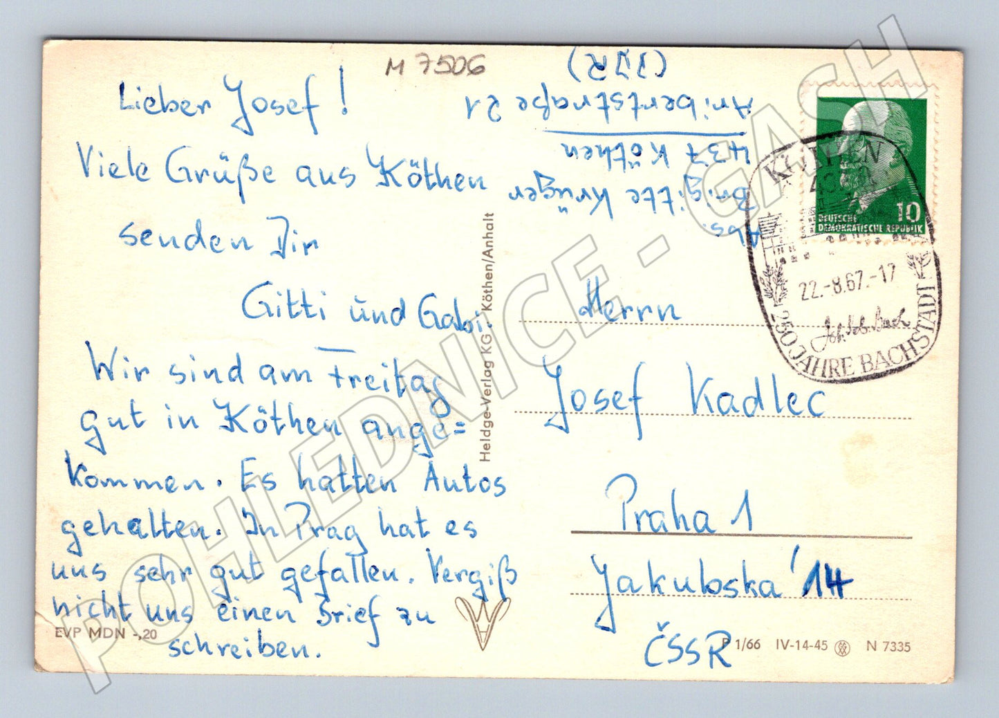 Pohlednice Köthen sídliště 1967 odesláno do ČSSR (M7506)