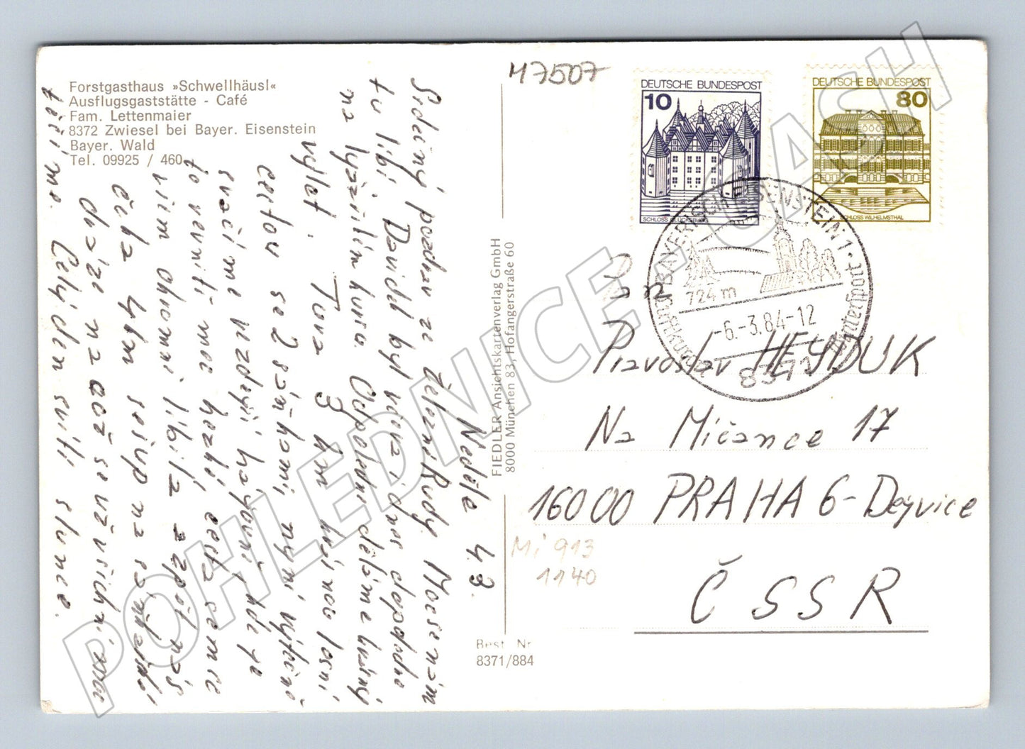 Pohlednice Forstgasthaus Schwellhäusl Bavorsko 1984 (M7507)