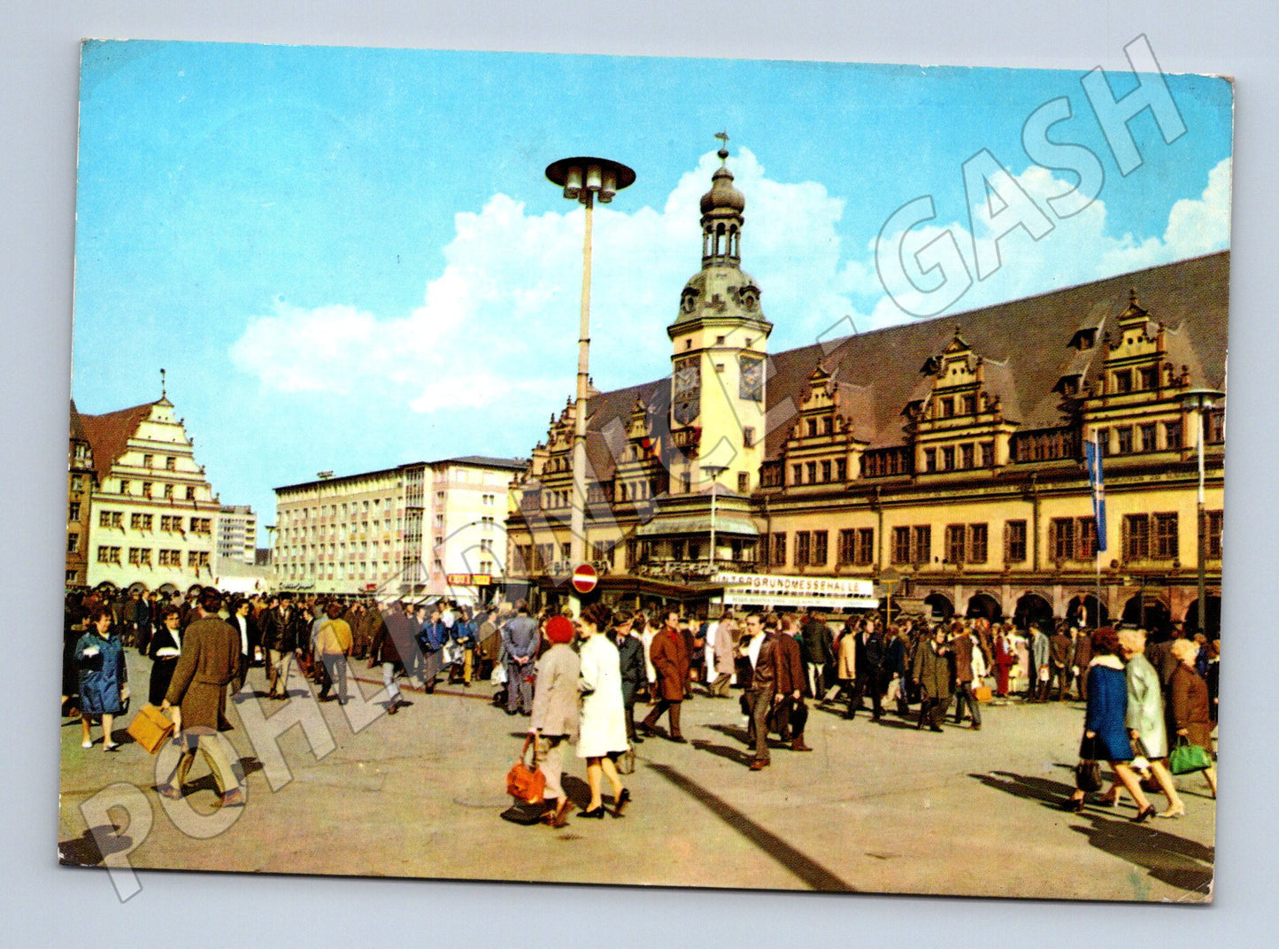 Postcard Leipzig 1976 town hall and market sent (M7517)