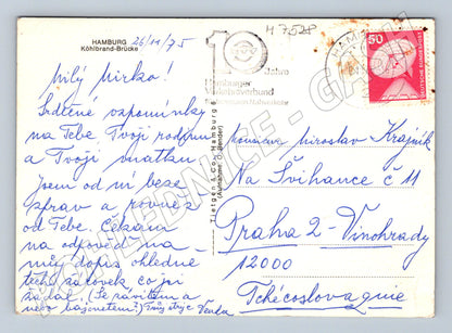 Postcard Hamburg Köhlbrand Brücke 1975 ships (M7528)