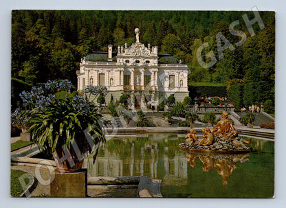 Pohlednice Schloss Linderhof zahrady fontána (M7543)