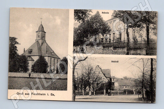 Pohlednice Forchheim škola zámek kostel (M7555)