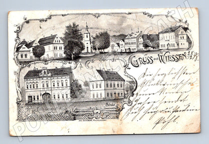 Pohlednice Gruss aus Wiessen 1898 škola a obchod Čechy (M7617)