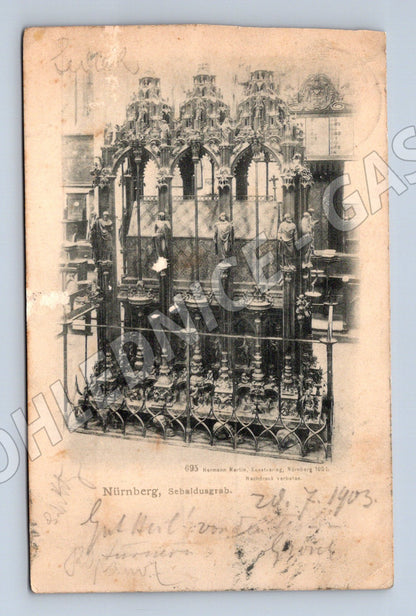Pohlednice Nürnberg Sebaldusgrab pohlednice 1903 razítkovaná (M7618)