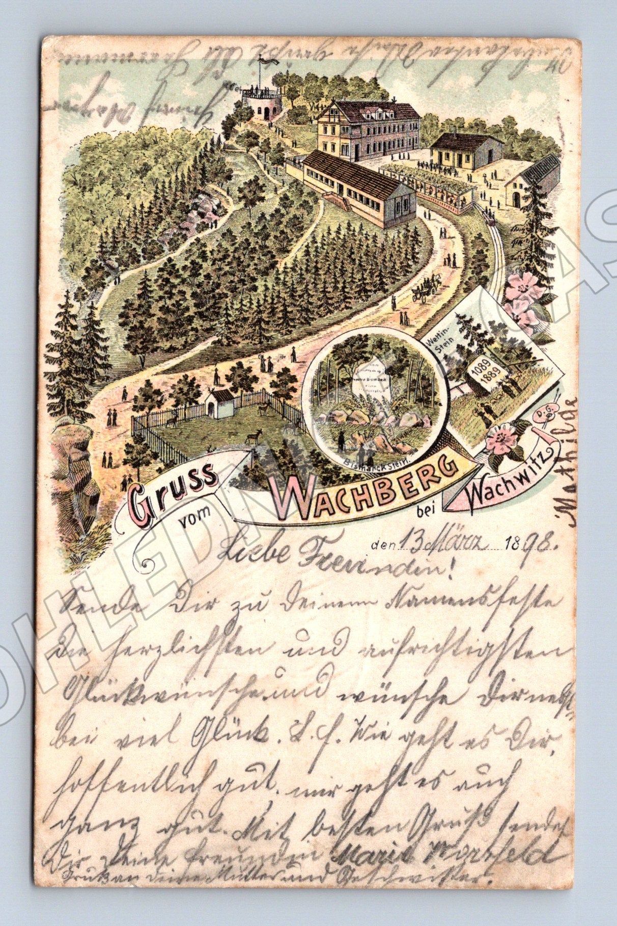 Pohlednice Wachberg Čechy 1898 kolorovaná psaná pohlednice (M7619)