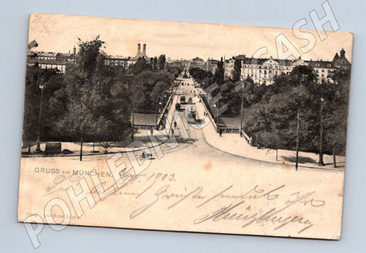 Pohlednice Mnichov 1903 městská alej a tramvaj stará (M7633)