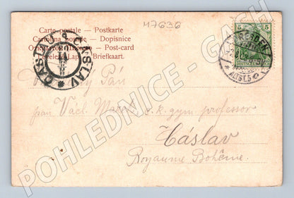 Pohlednice Drážďany 1913 parníky na Labi kostel (M7636)