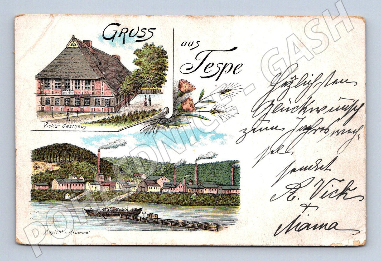 Pohlednice Gruss aus Tespe Krümmel Vick’s Gasthaus stará (M7638)