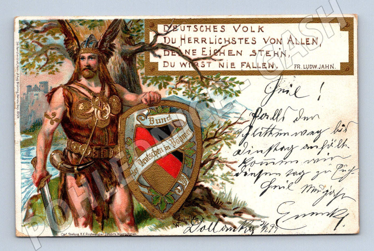 Pohlednice Germánský bojovník hrad Bund der Deutschen 1899 (M7639)