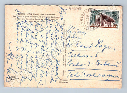 Postcard Lyon evening France historical 1963 (M7642)