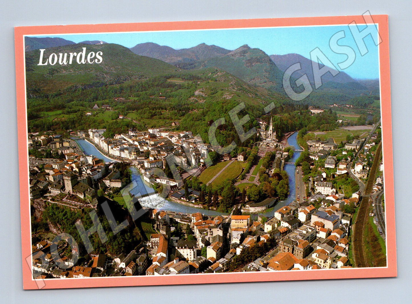 Postcard Lourdes aerial view France unlabeled (M7648)