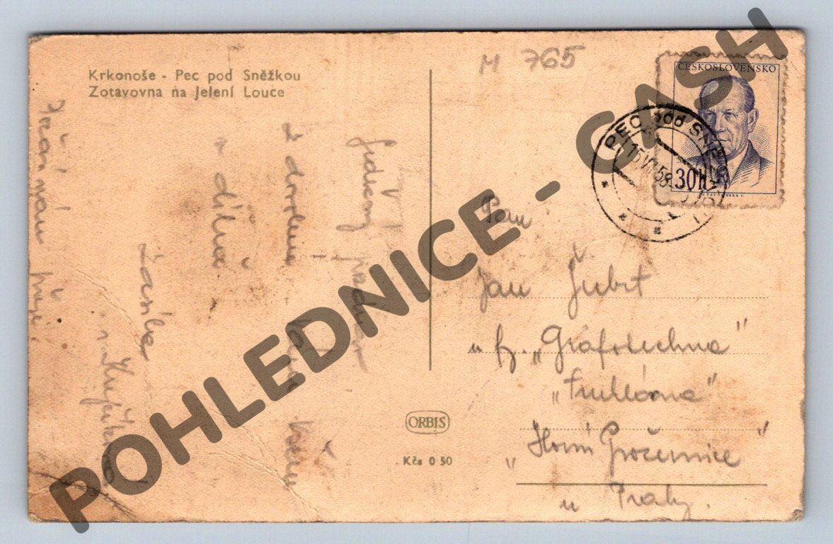 Pohlednice Krkonoše Pec Jelení louka ČSR (M765)
