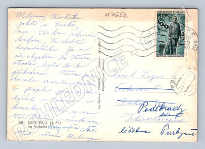 Postcard Saint Paul 1960 fountain sent to Czechoslovakia (M7652)