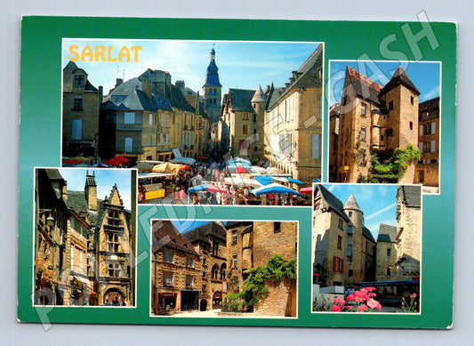 Postcard Sarlat medieval town France collage (M7656)