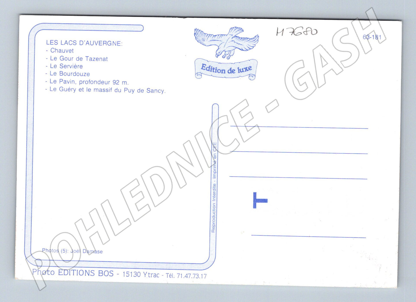 Postcard Lacs de Cratères d'Auvergne Crater Lakes (M7680)