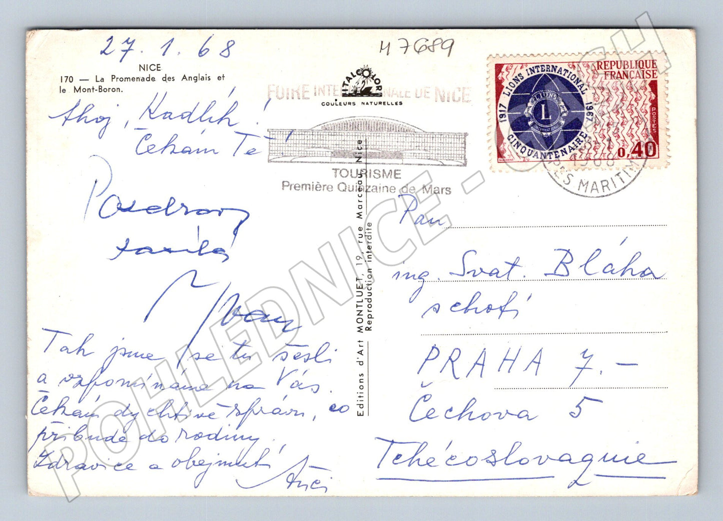 Pohlednice Nice Promenade des Anglais 1968 razítko (M7689)