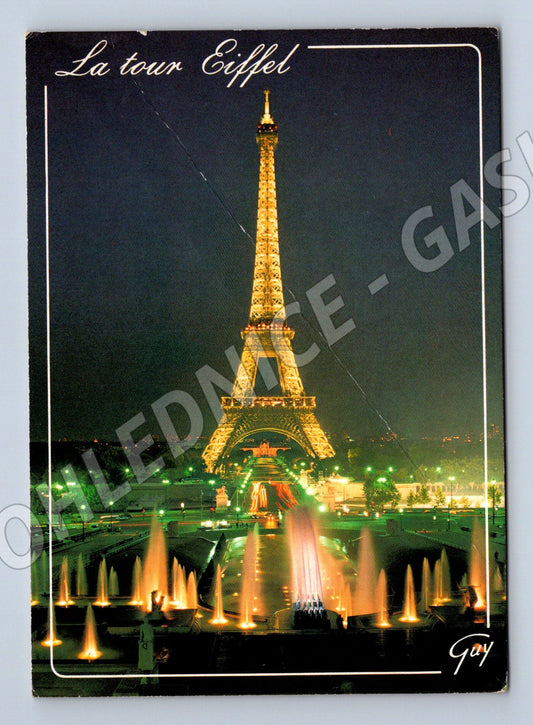 Postcard Paris Eiffel Tower at night sent (M7704)