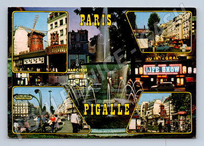 Postcard Paris Pigalle Moulin Rouge collage France (M7705)