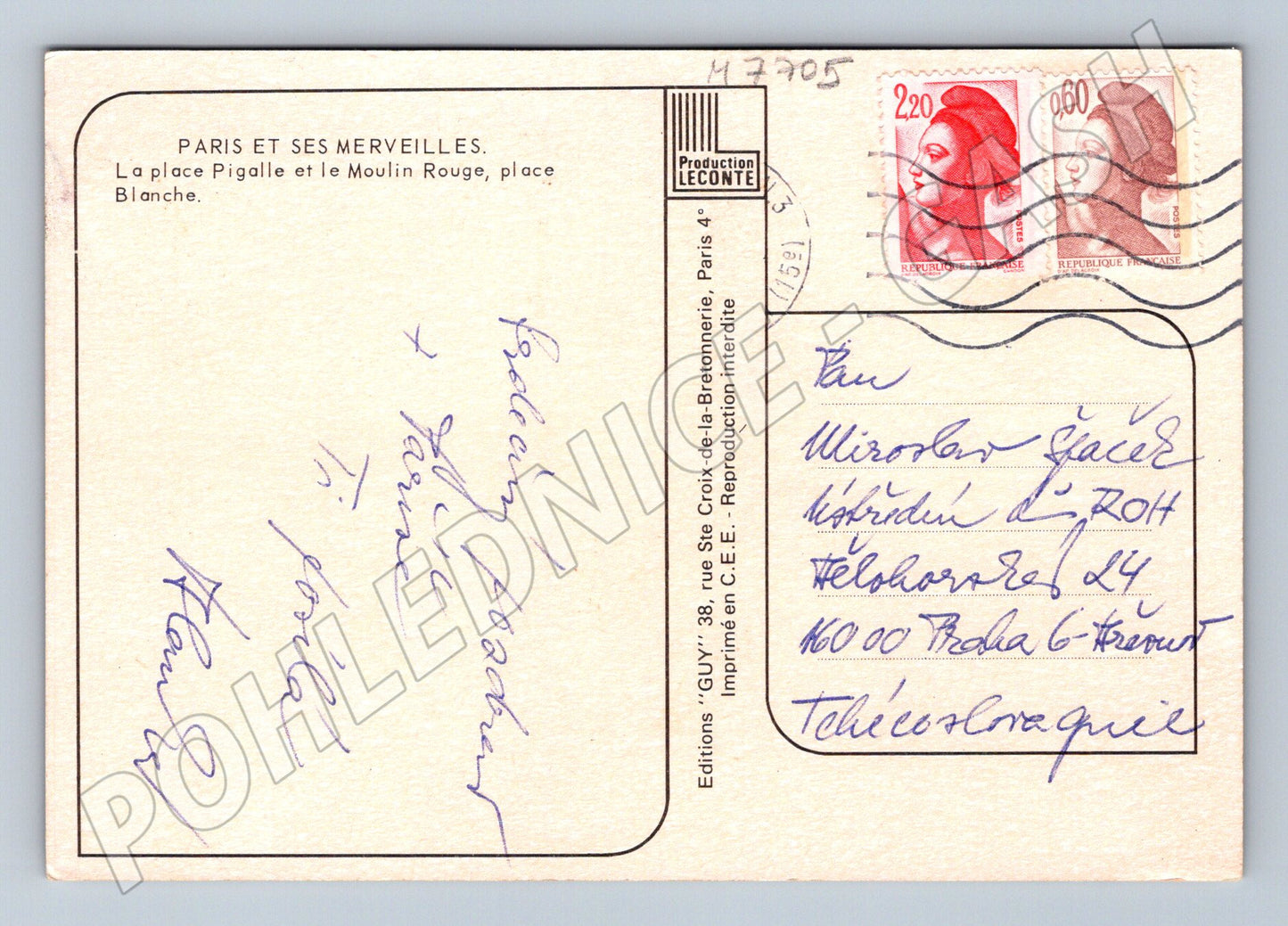 Postcard Paris Pigalle Moulin Rouge collage France (M7705)