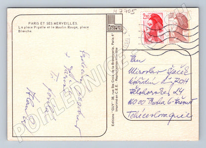 Postcard Paris Pigalle Moulin Rouge collage France (M7705)