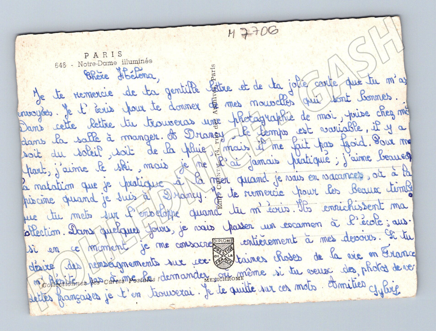 Postcard Paris Notre-Dame illuminated at night written (M7706)