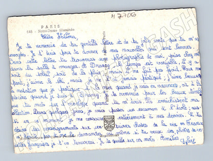 Postcard Paris Notre-Dame illuminated at night written (M7706)