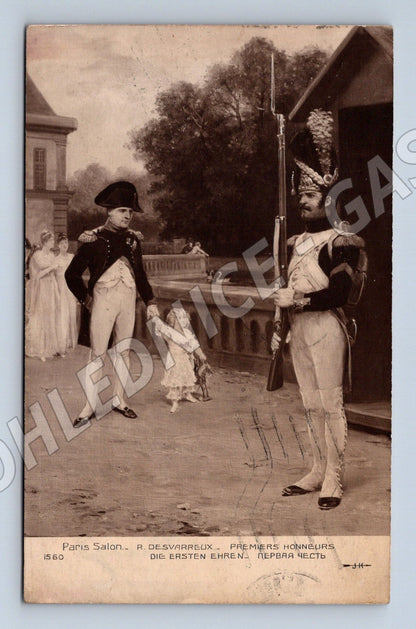 Postcard Premiers Honneurs Paris military motif (M7718)