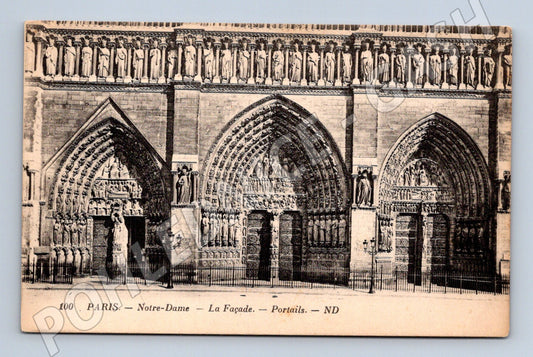 Pohlednice Paříž Notre-Dame historická čb fasáda (M7729)
