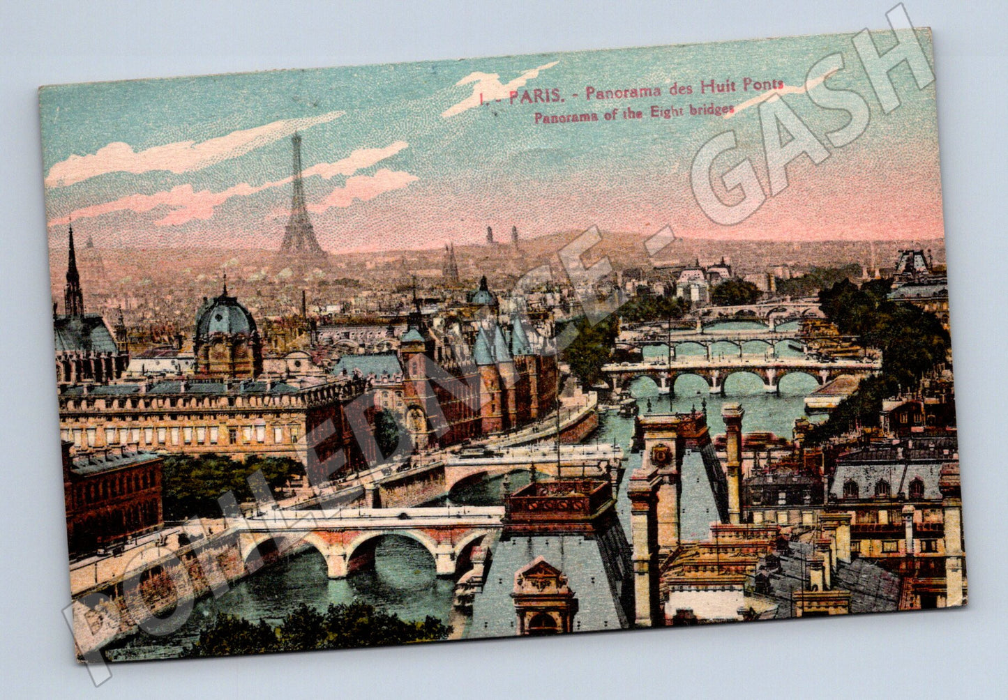 Pohlednice Paříž panorama osmi mostů 1928 kolor (M7751)