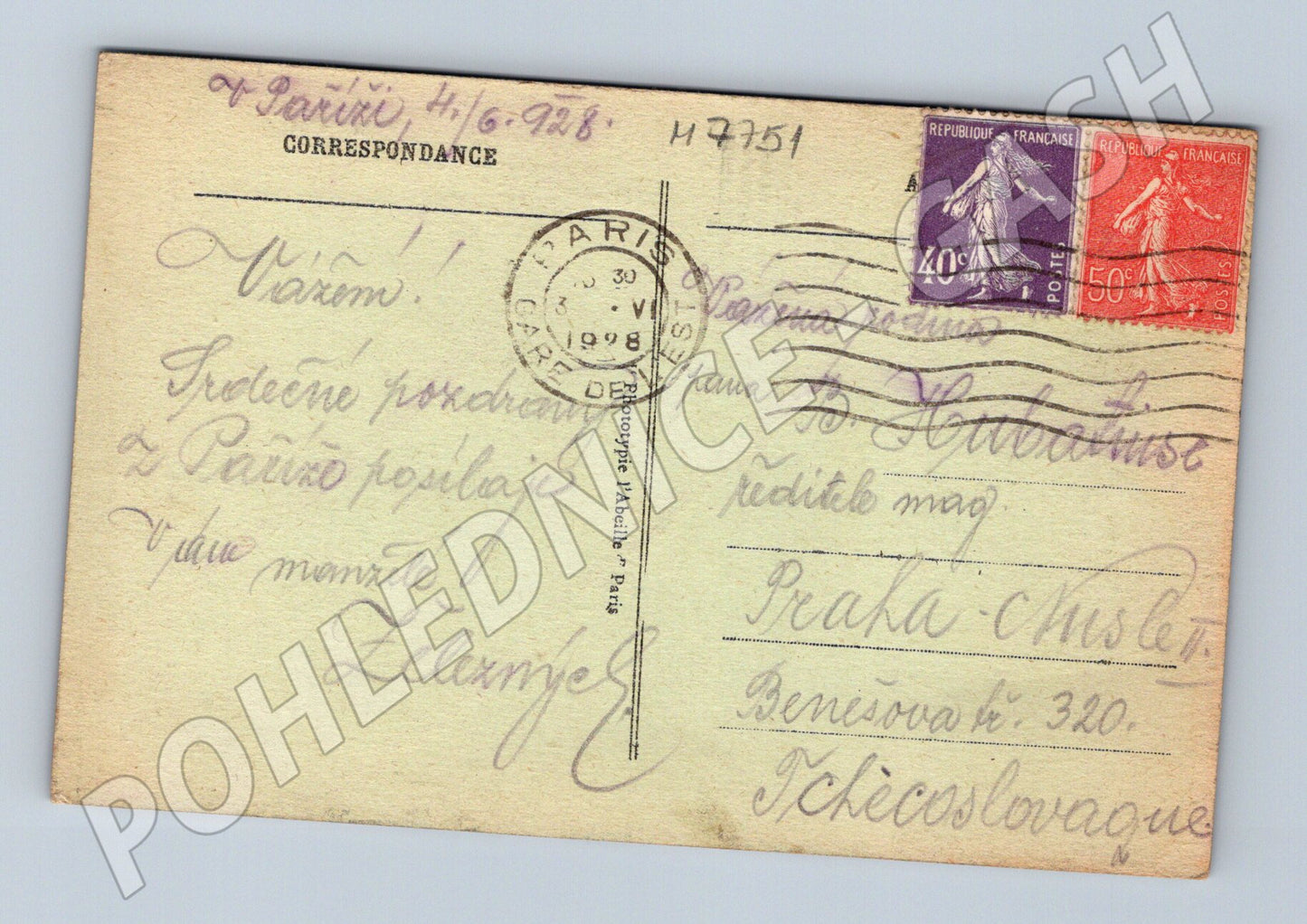 Pohlednice Paříž panorama osmi mostů 1928 kolor (M7751)