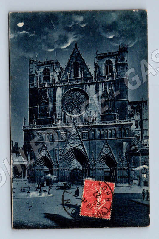 Pohlednice Lyon katedrála Saint Jean noční pohled (M7757)