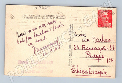 Pohlednice Châlons sur Marne labutě 1948 Francie (M7765)