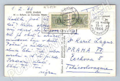 Pohlednice Côte d’Azur 1966 děti v krojích etno pohlednice (M7807)
