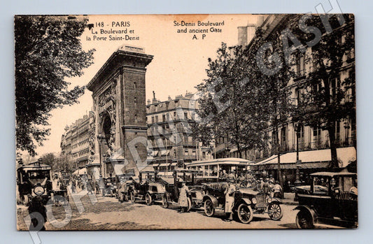 Pohlednice Paříž Porte Saint Denis auta tramvaj (M7828)